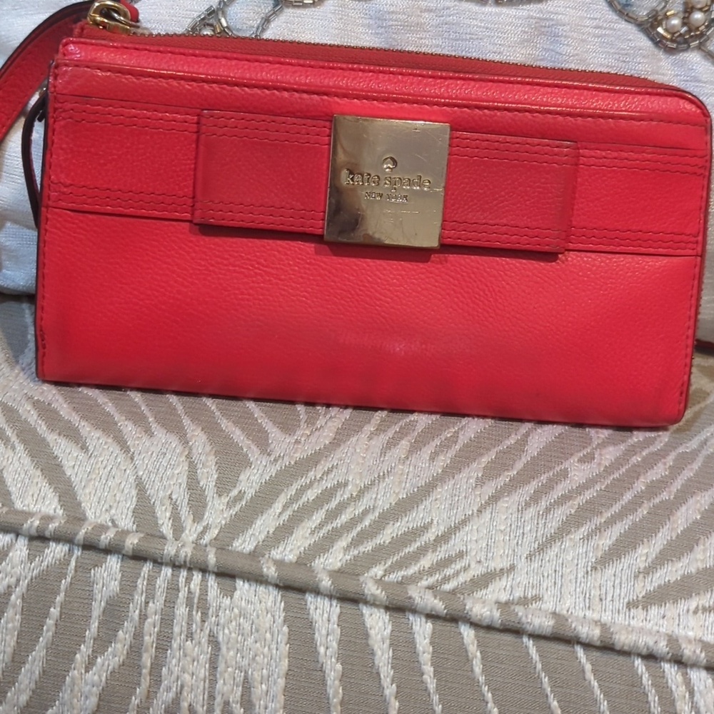 Kate Spade Red leather long wristlet wallet